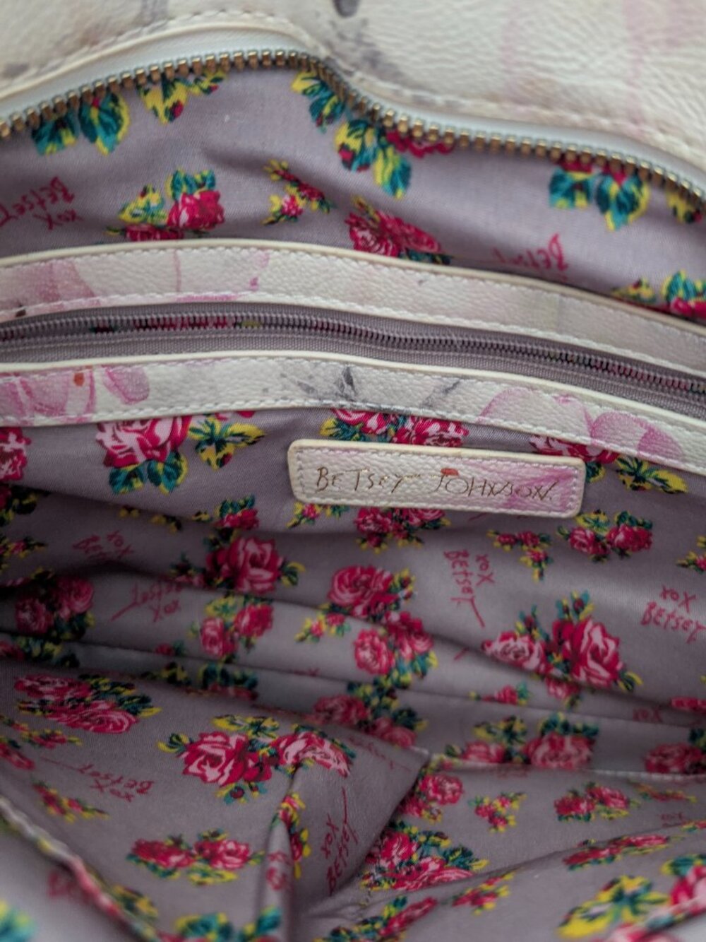 Betsey Johnson Large Pink Quilted Floral Satchel Crossbody Bag - Picture 5 of 14
